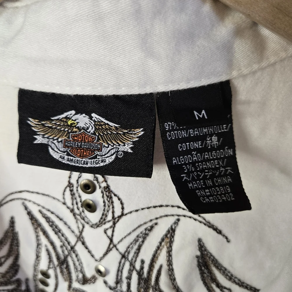 Harley-Davidson White Lace-Up Corset Vest Size Medium – Embroidered Eagle Logo - Picture 4 of 9